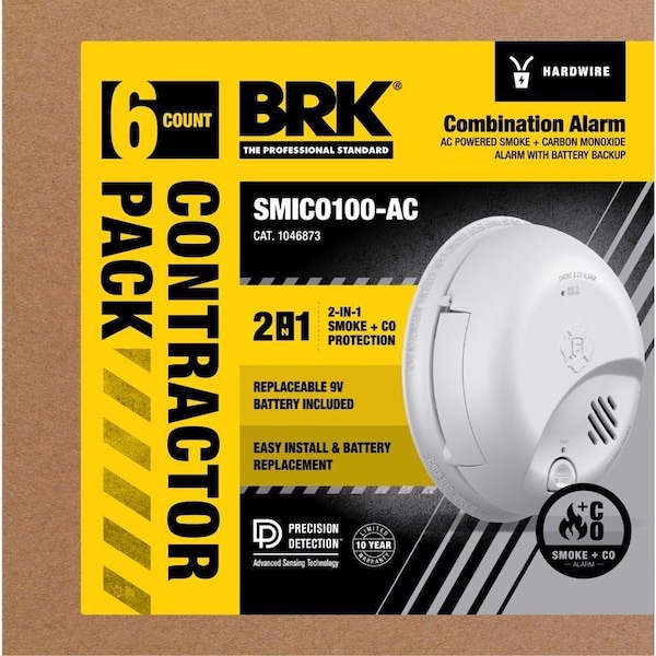 BRK Hard-Wired w/Battery Back-Up Ionization Smoke and Carbon Monoxide Detector 6 pk